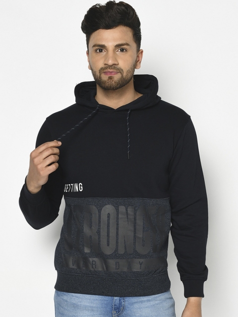 Octave Men Grey & Black Printed Hooded Sweatshirt