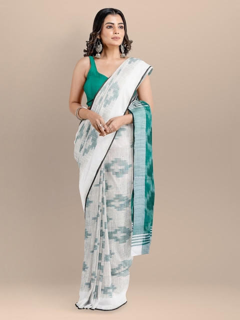 BharatSthali White Color Pure Cotton Woven Design Pochampally Ikat Saree