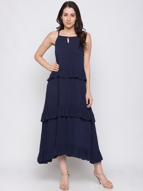 Globus Women Navy Blue Solid A-Line Dress