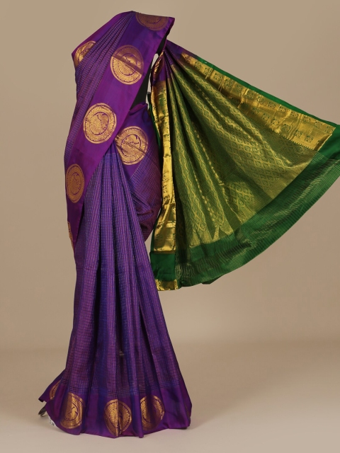 Pothys Violet Checked Pure Silk Saree