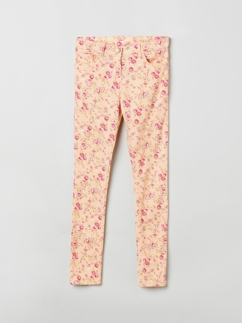 max Girls Peach-Coloured & Pink Regular Fit Printed Regular Trousers