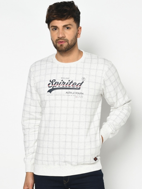 Octave Men White Checked Sweatshirt