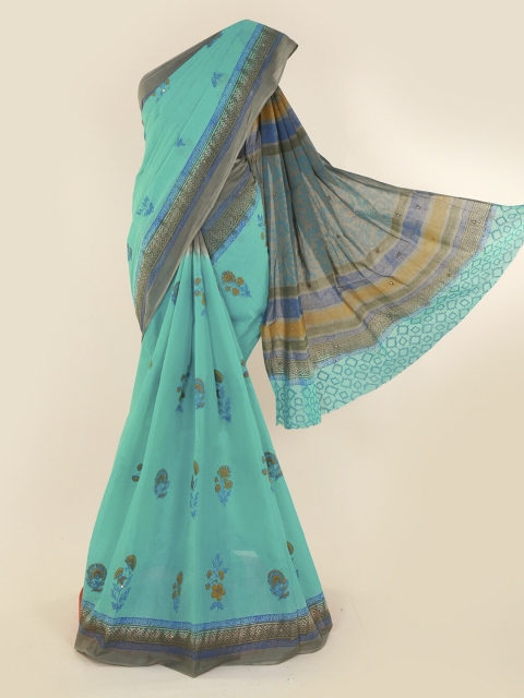 Pothys Blue Printed Pure Cotton Saree