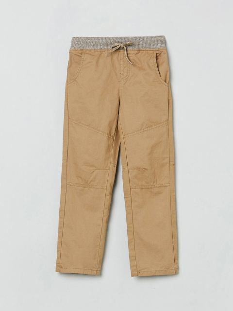 max Boys Beige Regular Fit Solid Cargos