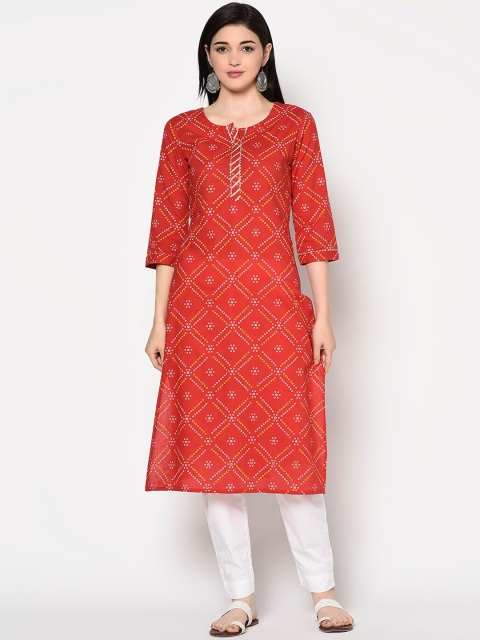 GULMOHAR JAIPUR Women Red Printed Straight Kurta