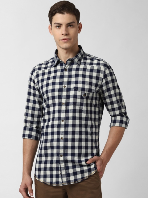Peter England Casuals Men Navy Blue Slim Fit Checked Casual Shirt