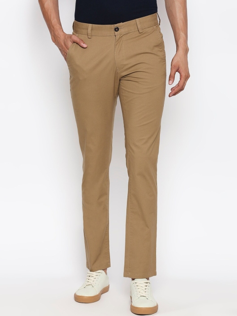 People Men Beige Regular Fit Solid Regular Trousers