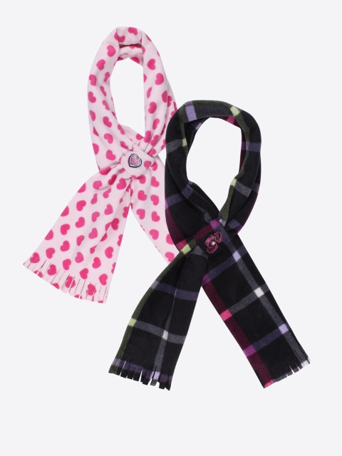 CUTECUMBER Girls Pack Of 2 Printed Fleece Muffler, Pink