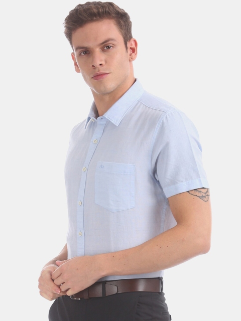 AD By Arvind Men Blue Slim Fit Solid Formal Shirt