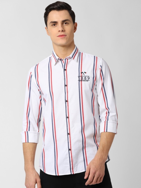 Peter England Casuals Men White & Red Slim Fit Striped Casual Shirt