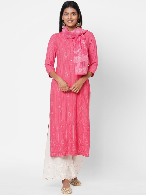 FASHOR Women Peach-Coloured Printed & & Embroidered Straight Kurta with Printed Dupatta
FASHOR Women Peach-Coloured Printed & & Embroidered Straight Kurta with Printed Dupatta