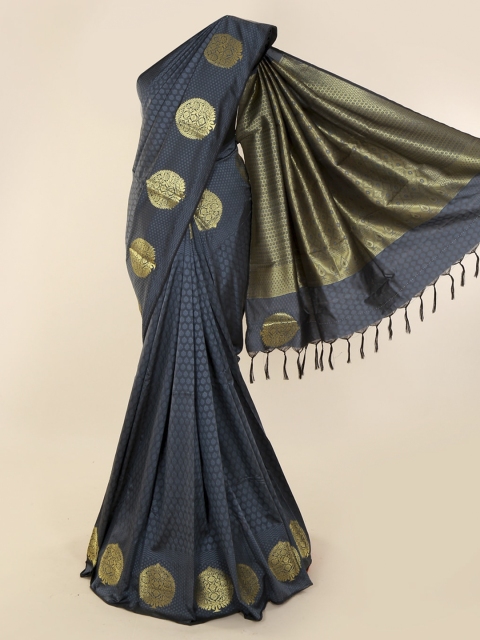 Pothys Charcoal & Gold-Toned Art Silk Woven Design Saree