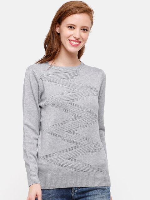 STROP Women Grey Self Design Pullover Sweater