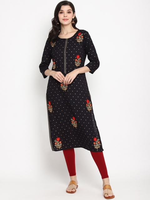Prakhya Women Black Embroidered Straight Kurta
