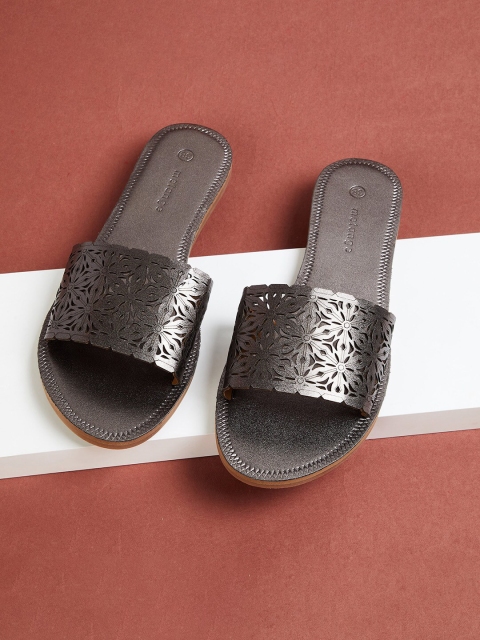 Melange by Lifestyle Women Grey Woven Design PU Open Toe Flats