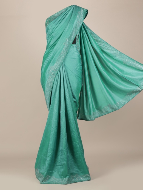 Pothys Sea Green Solid Jute Silk Saree