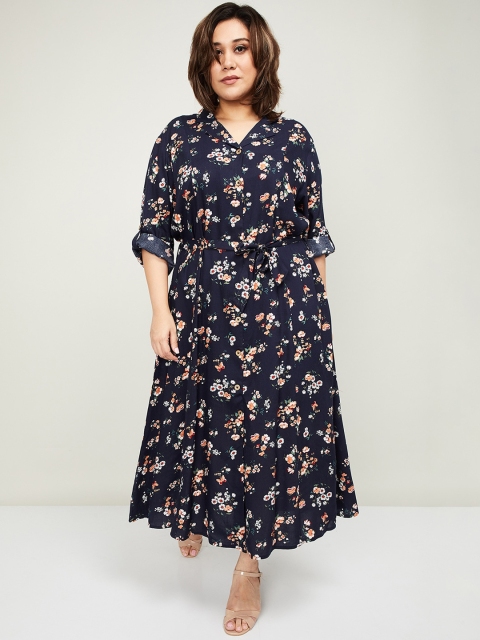 nexus Women Navy Blue Printed Maxi Dress