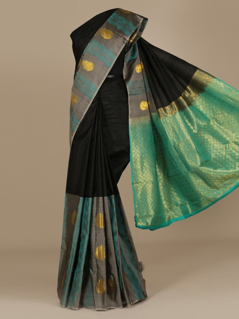 Pothys Black & Green Pure Silk Woven Design Saree