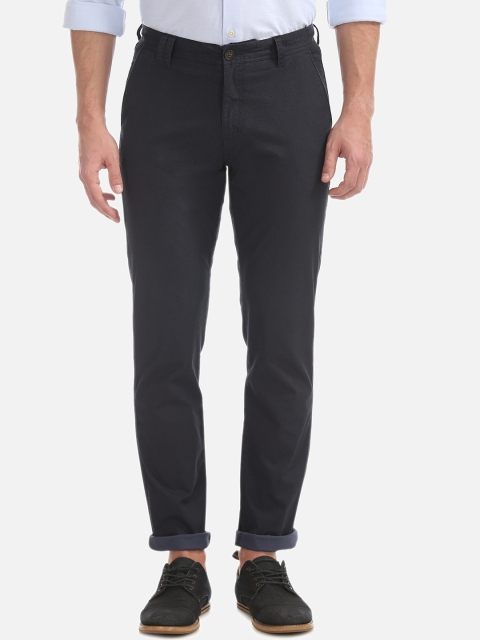 AD By Arvind Men Navy Blue Slim Fit Solid Regular Trousers