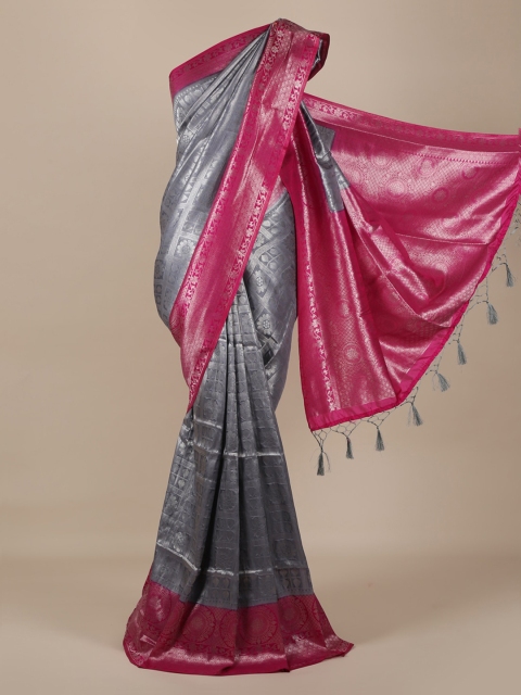 Pothys Grey & Pink Jute Silk Printed Saree