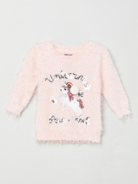 max Girls Pink & Blue Printed Sweatshirt