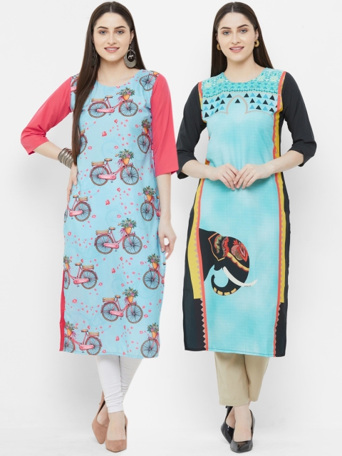 7Threads Women Multicoloured Printed Straight Kurta, Multi