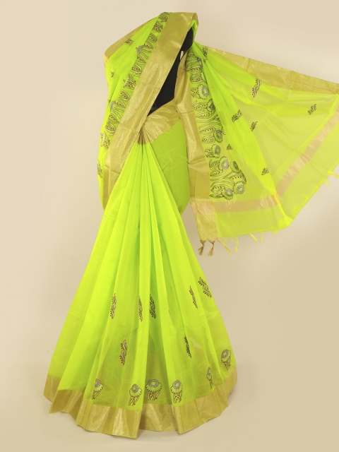 Pothys Green Printed Silk Cotton Saree