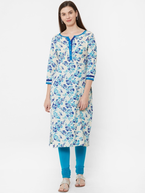 Juliet Women Blue & White Printed Straight Kurta