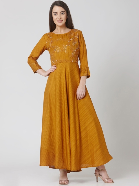 Os Women Mustard Embellished Maxi Dress