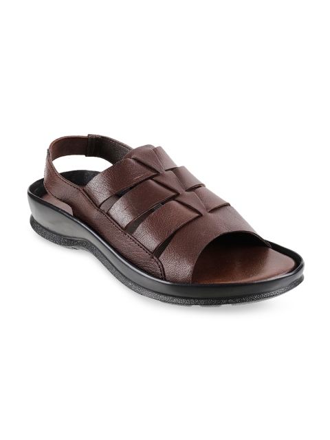 Metro Men Brown Solid Leather Comfort Sandals