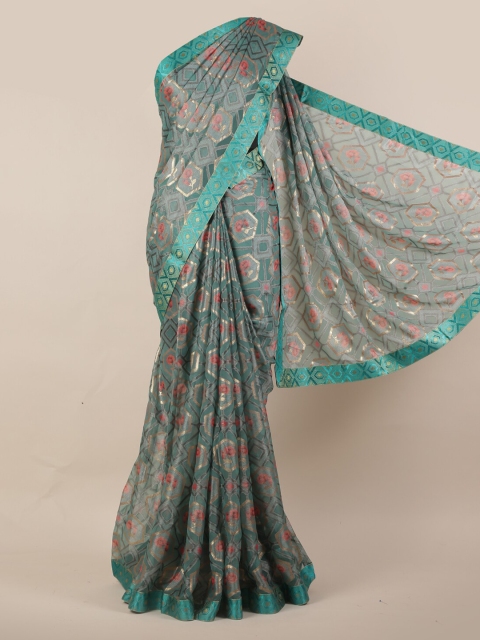 Pothys Green Printed Poly Chiffon Saree