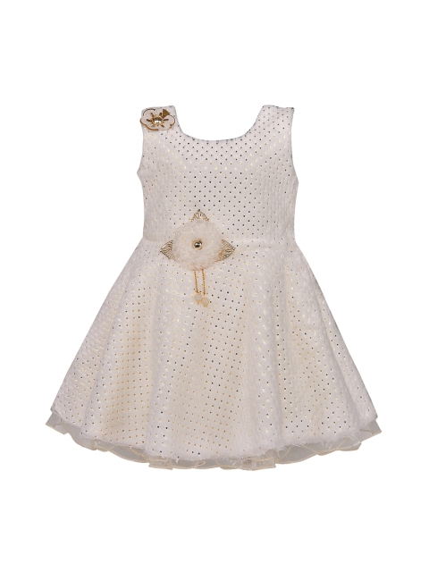 Wish Karo Girls Off-White Self Design Fit and Flare Dress