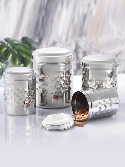 Jensons Set Of 16 Silver Stainless Steel Canister Storage Set