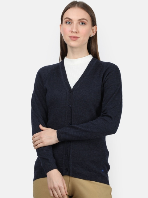 Monte Carlo Women Navy Blue Solid Woolen Cardigan