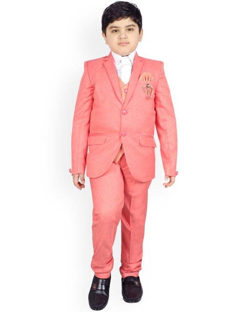 SG YUVRAJ Boys Pink Solid Party Suit Set