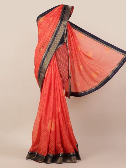 Pothys Pink Printed Poly Chiffon Saree