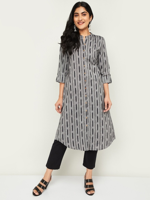 Melange by Lifestyle Women Grey Striped A-Line Kurta