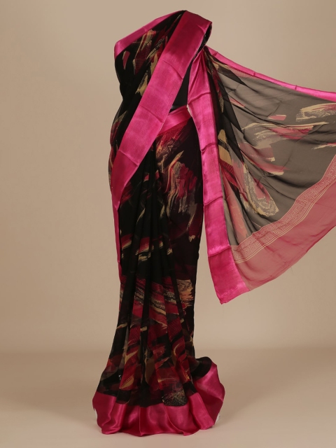 Pothys Black Printed Poly Chiffon Saree