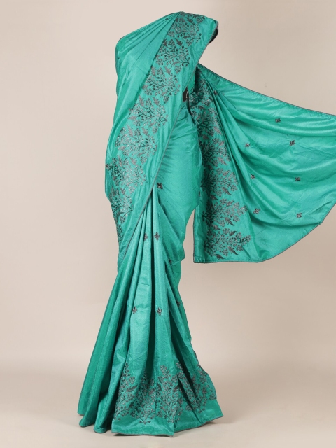 Pothys Green Solid Art Silk Saree with Floral Woven Design Border