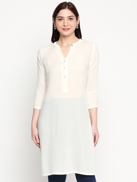 inocenCia Women White Solid Straight Kurti
