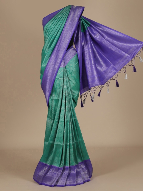 Pothys Green & Navy Blue Jute Silk Woven Design Saree
