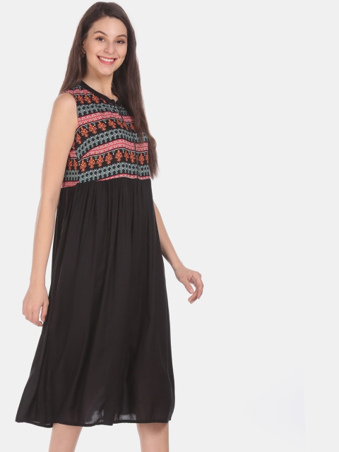 Karigari Women Black Printed A-Line Dress