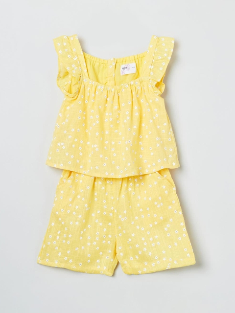 max Girls Yellow Printed Pinafore Dress