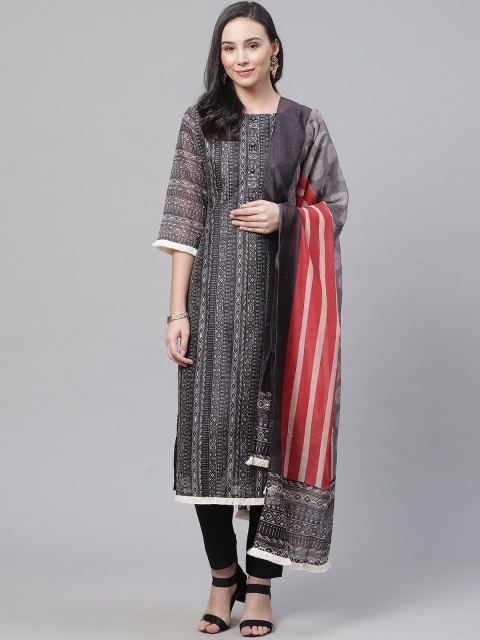 Chhabra 555 Women Black & Red Printed Kurta with Trousers & Dupatta
