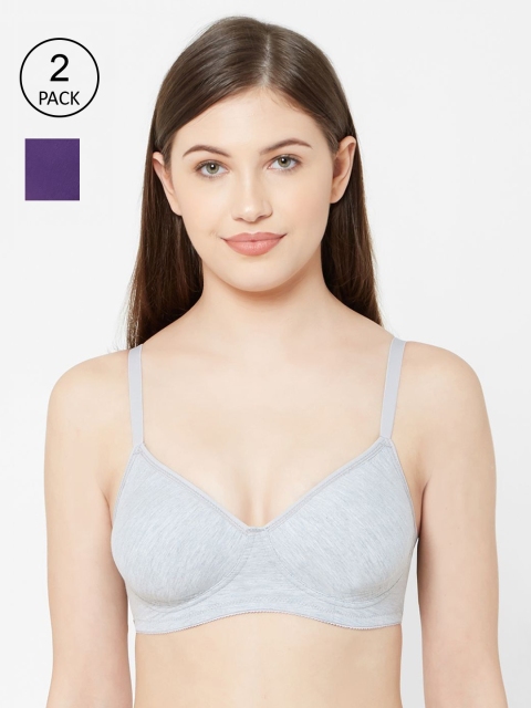 Juliet Pack Of 2 Purple & Grey Solid Non-Padded Non-Wired Everyday Bra SAKHI