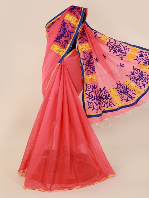 Pothys Pink Printed Cotton Blend Saree