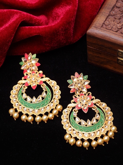 PANASH Gold-Toned & Green Contemporary Drop Earrings