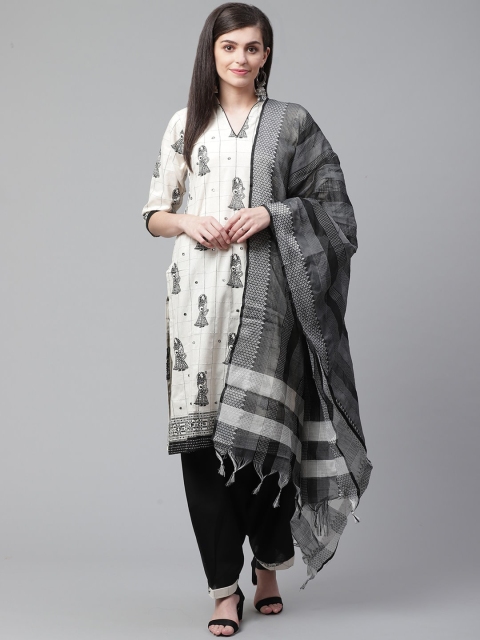 Chhabra 555 Women Beige & Black Printed Kurti with Salwar & Dupatta