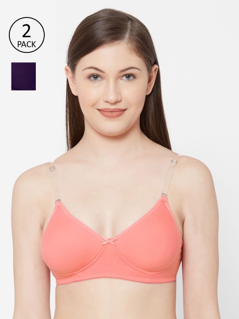 Juliet Women Pack Of 2 Solid Non-Padded Non-Wired T-Shirt Bra 1030 MZPH, Peach