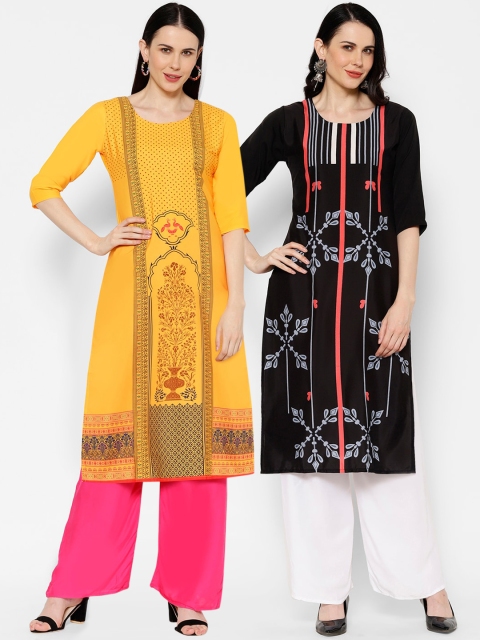 7Threads Women Pack Of 2 Multicoloured Printed Straight Kurtas, Multi